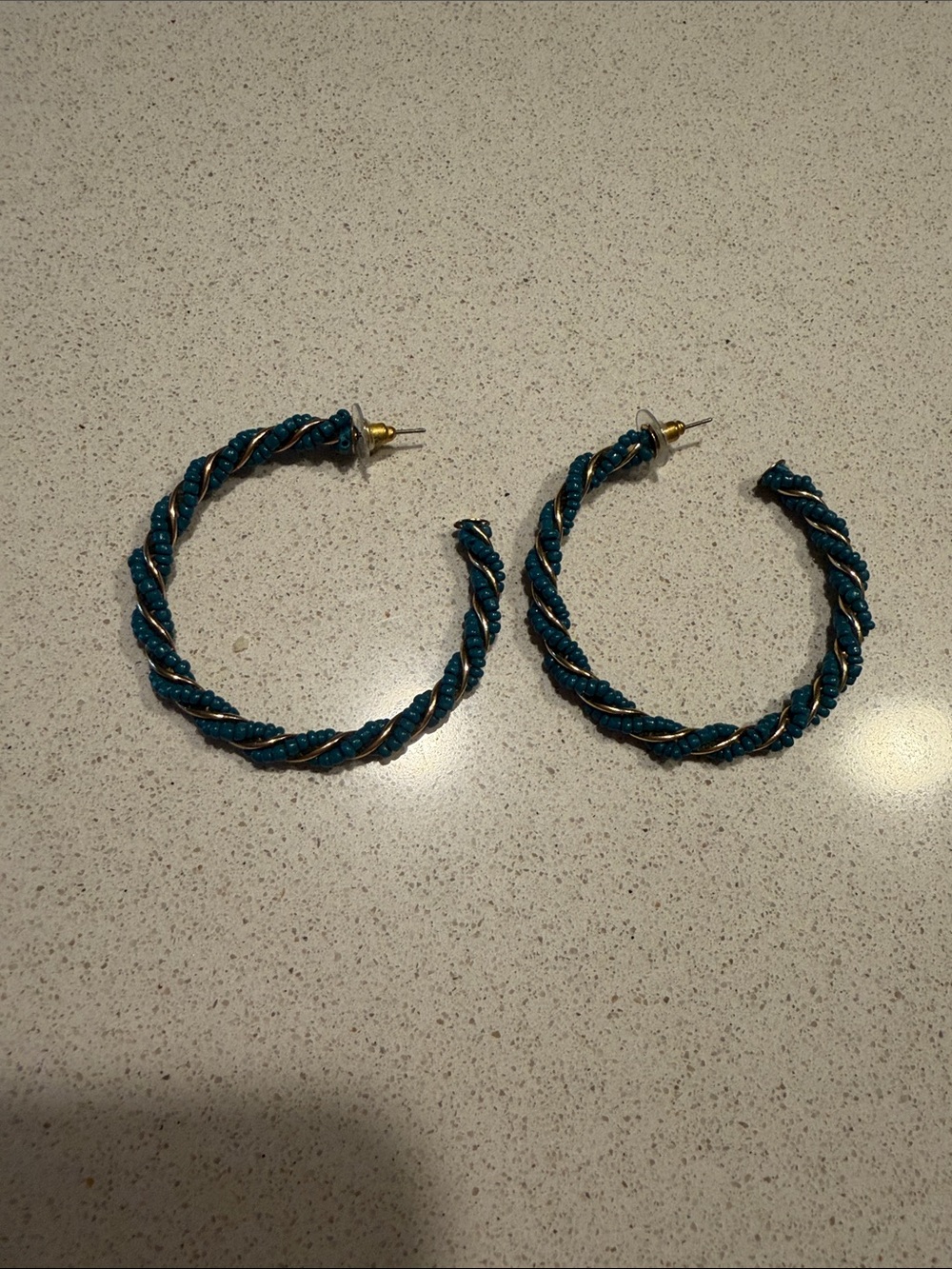 Lane Bryant Teal Twist Hoop Earrings with Gold-Tone Accents